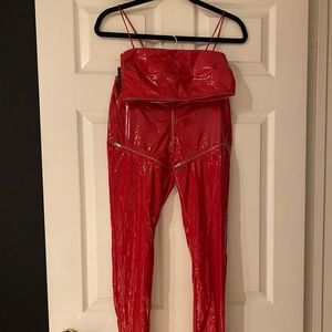 Red Vinyl Pants and Bandeau Top (NEVER WORN!)